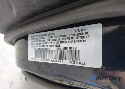 2002 Subaru Outback z USA, uszkodzony, nr VIN 4S3BH665X27639195